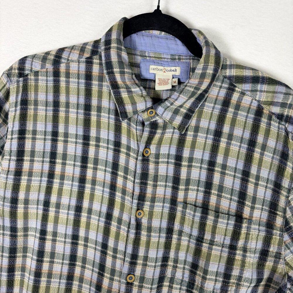 Carbon 2 Cobalt Shirt Mens Medium M Gray Green Plaid Cotton Button Down Flannel